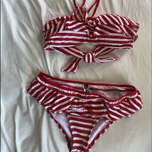 Kenneth Cole Reaction 2pc red striped Swimsuit NEVER WORN